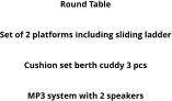Round Table Hydraulic steering baystar Set of 2 platforms including sliding ladder Cushion set for cuddy 5 pcs Cushion set berth cuddy 3 pcs Boat cover MP3 system with 2 speakers